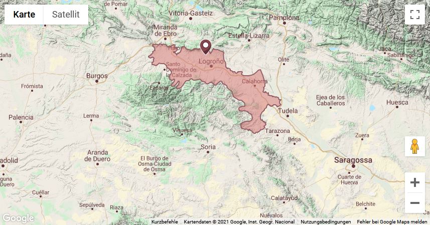 Karte eines Teils Spaniens mit Markierung der Bodega Telmo Rodríguez